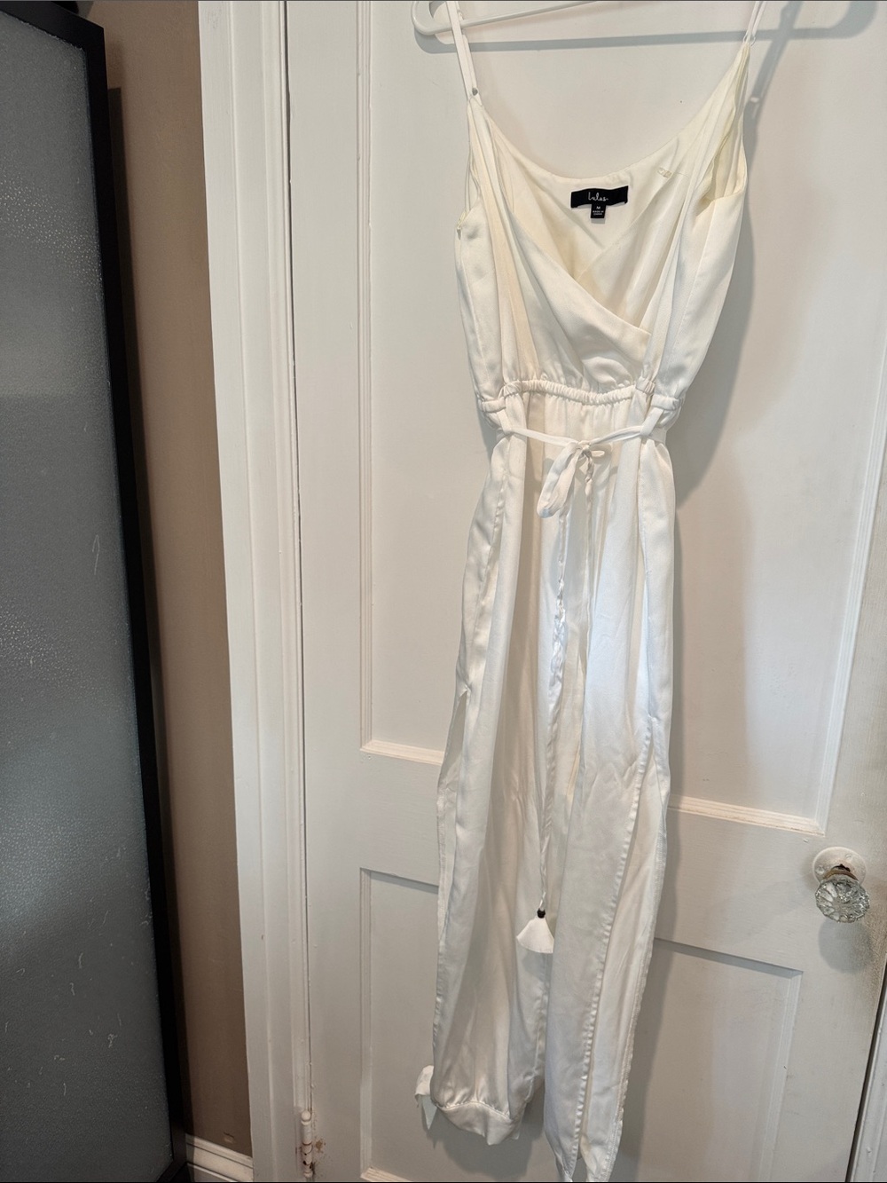 Lulu's Ivory Satin Strapless Jumpsuit